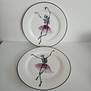 WICKED BALLERINA Dancing SKELETONS 8" Side Salad Plate Set of 2 Tutu Ciroa